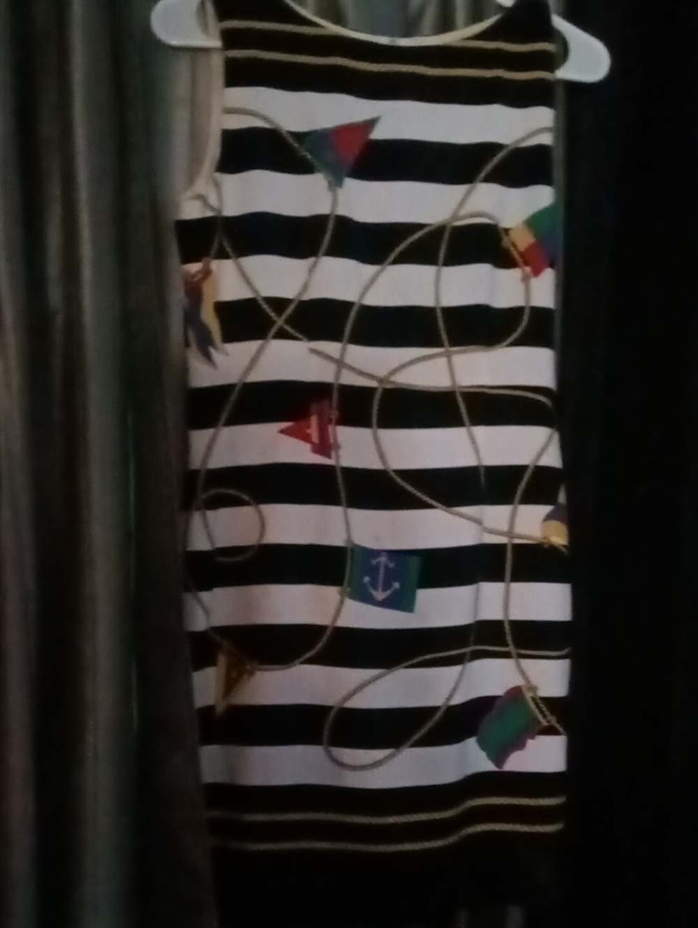 Striped Nautical Flag Sleeveless Dress - Navy & White with Multicolor Flags